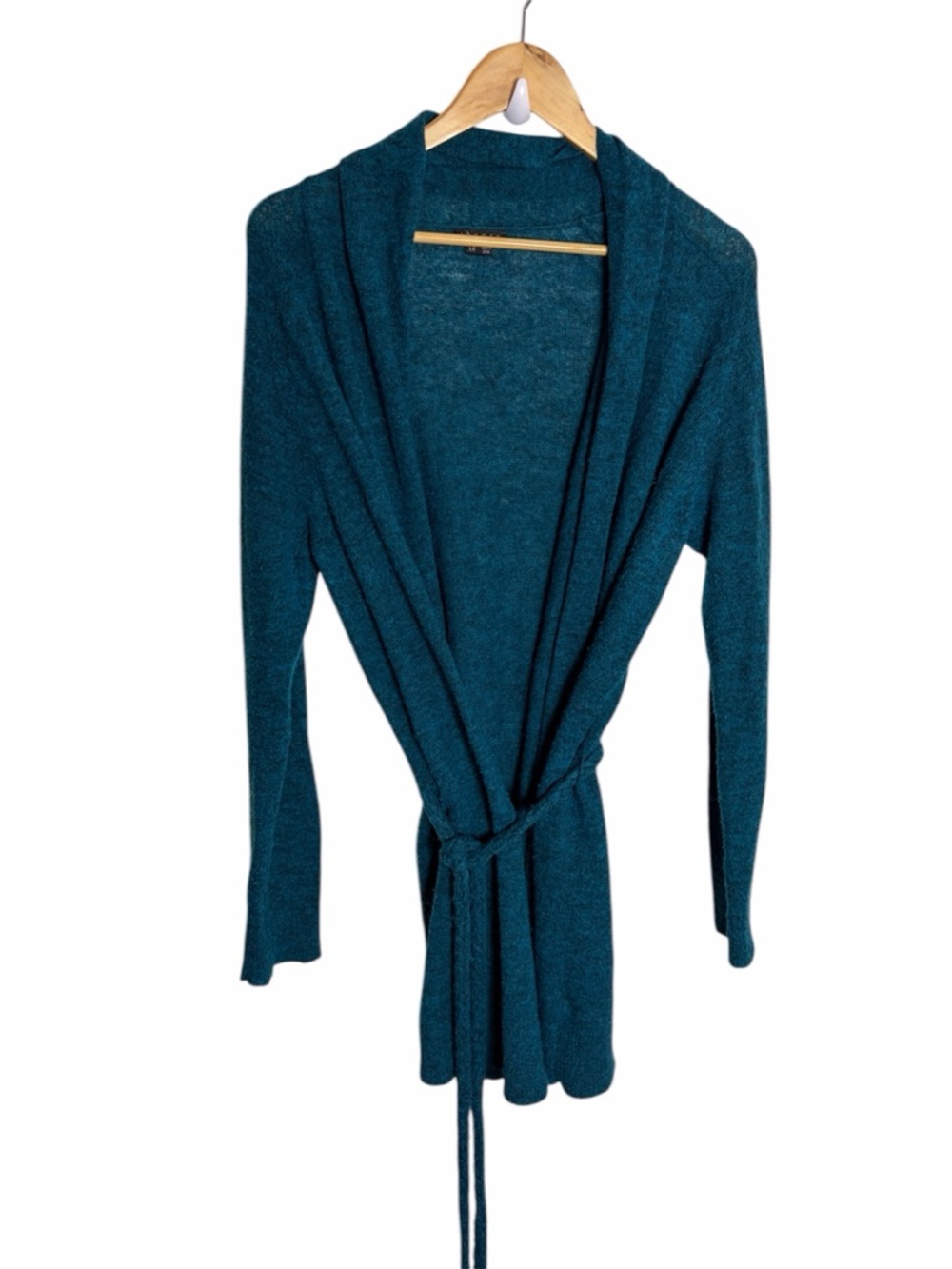 Theory blue heathered alpaca wool open front tie waist sweater cardigan size L